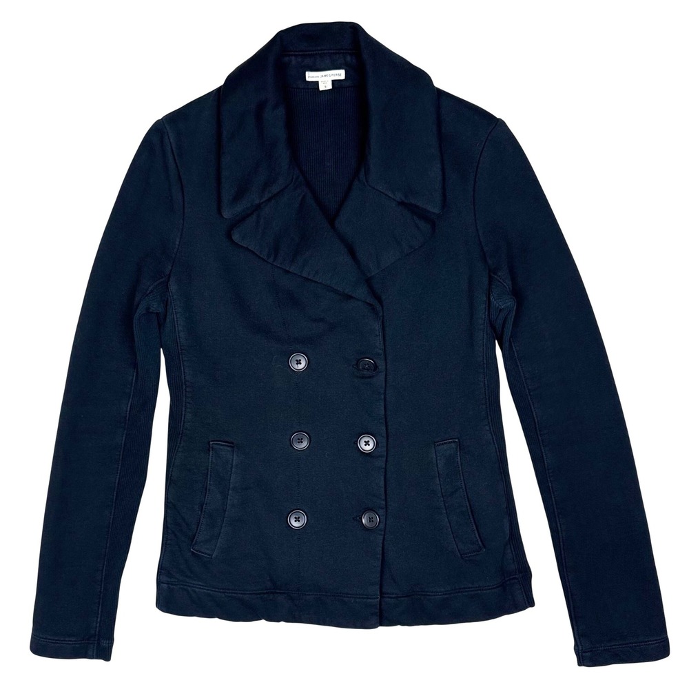 James Perse Double Breasted Jacket Ribbed Panels Cotton Women 3 / L Black USA